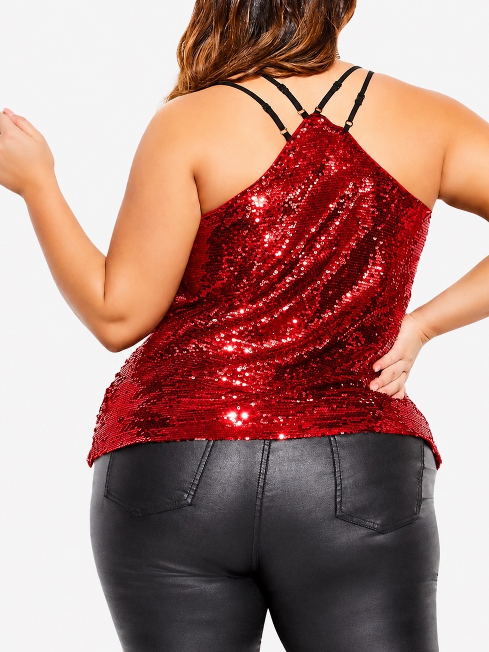 City Chic Red Sequin Racerback Cami Top Size 22 XL Party Holiday - Picture 2 of 12